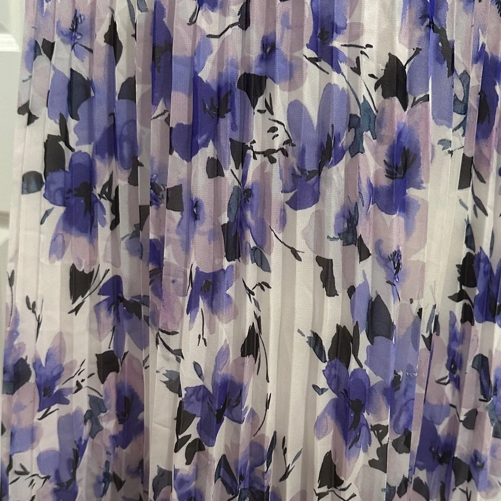 Eliza J Purple Floral Halter Tie Pleated Wedding Guest Party Maxi Dress Size 8 - Picture 5 of 16